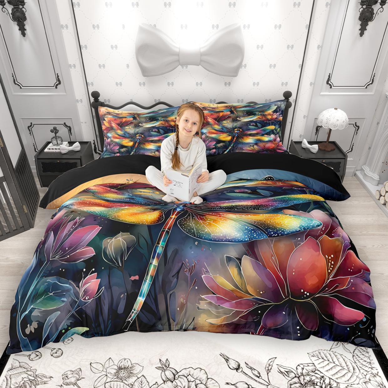 

Comforter Homewish Butterfly Dragonfly Bee 2Pcs/3Pcs Chic Animal Wildlife Bedding Set Girls Bed Set Comforter (quilt)-EU Single(135*200cm)3pcs