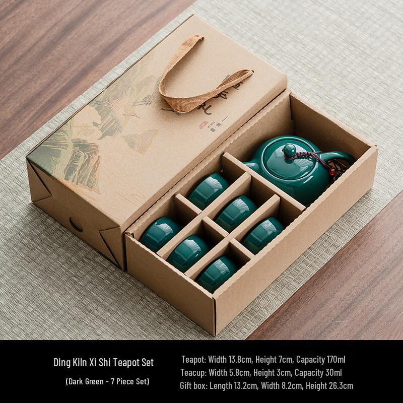 

Dark Green Ceramic Xishi Tea Set (1 Pot, 6 Cups)