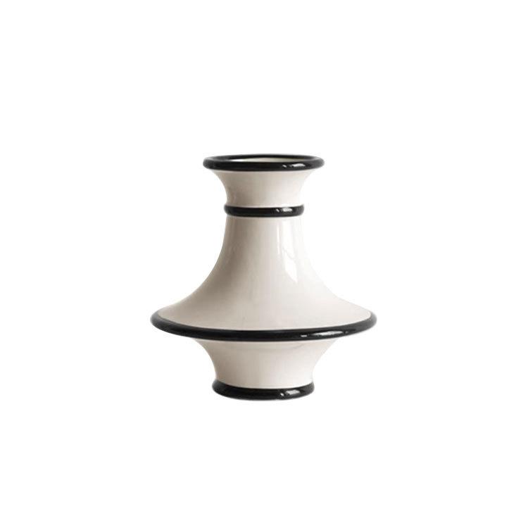 Vaso de Cerâmica Listras Geométricas Preto e Branco Vaso de Flores Acessórios para Arranjos Florais Acessórios para Decoração de Casa