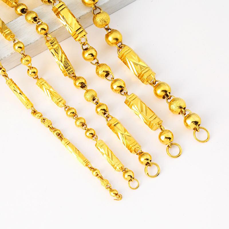 Vietnamese Sand Gold Necklace for Men, Hexagonal Buddhist Beads Solid Chain, Long-lasting Colorfast Gold and Copper Accessories