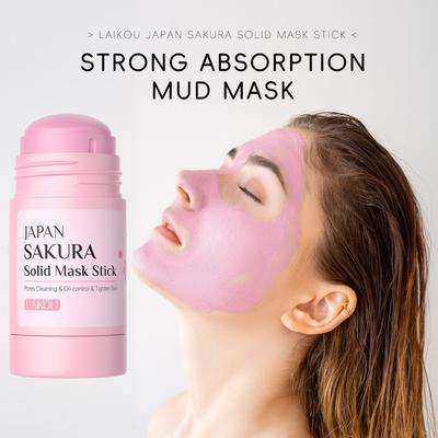 LAlKOU Sakura Feste Schlamm Gesichtsmaske Stick Reduziert Mitesser Poren Ölkontrolle Feuchtigkeitsspendend Tiefenreiniger Gesichtsmaske 45g