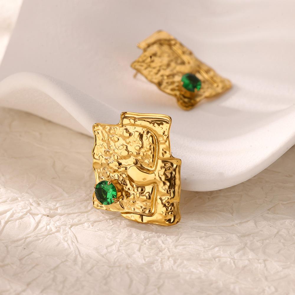 Zircon Irregular Texture Stud Earrings For Women Gold Color Hip Hop Stainless Steel Earring Wedding Christmas Jewelry Gift