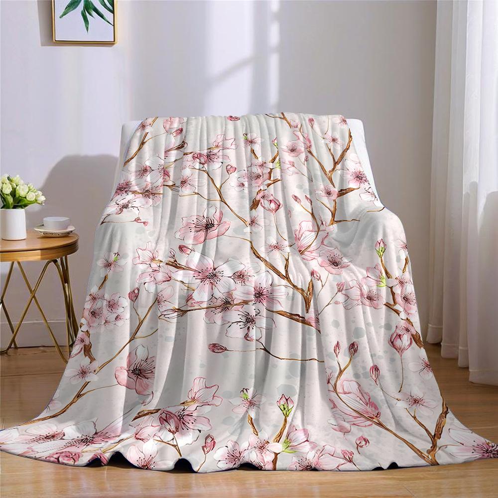 Blush Kirschblüte Flanelldecke Warm Weich Halloween Weihnachten Sofa Warm Gemütlich Dekoratives Dekor Geschenk für Alle Jahreszeiten