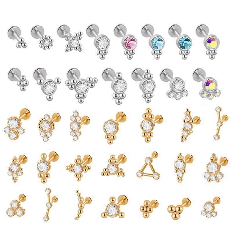 Titanium Steel 1.2 Gauge Crystal Cluster Triangle Lip & Ear Piercing Ring