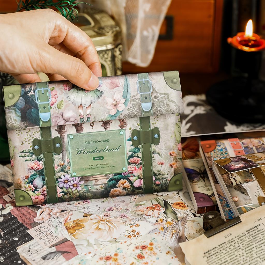 60pcs Vintage Fantasy Scrapbooking Paper Kit - Mixed Color Butterfly, Flower & Window Patterns for Junk Journals, Planners & DIY Crafts