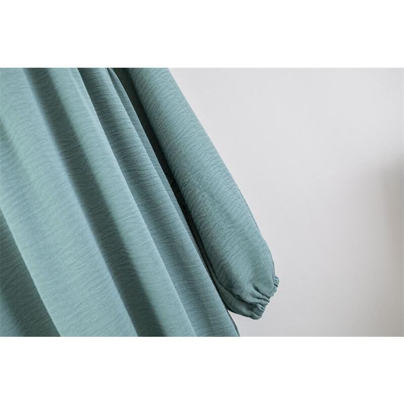 GMXIA Women's Fashion Spring Autumn Solid Color Print Long Sleeve O-Neck High Waist Casual Dresses