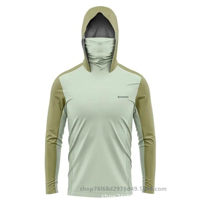 SIMMS T-shirt da pesca felpa con cappuccio manica lunga maschera integrata abbigliamento protezione solare outdoor UPF50 + con cappuccio e maschera