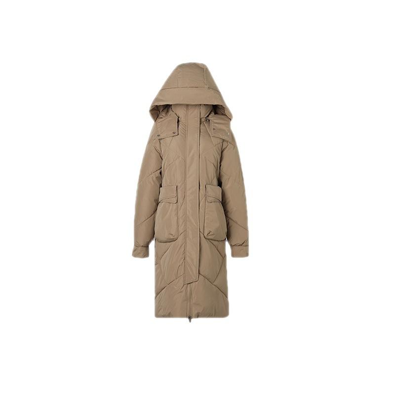 

Women s Thickened Removable Hat Cotton-padded Jacket, New Winter Medium and Long Loose Knee-length Cotton Jacket M хаки