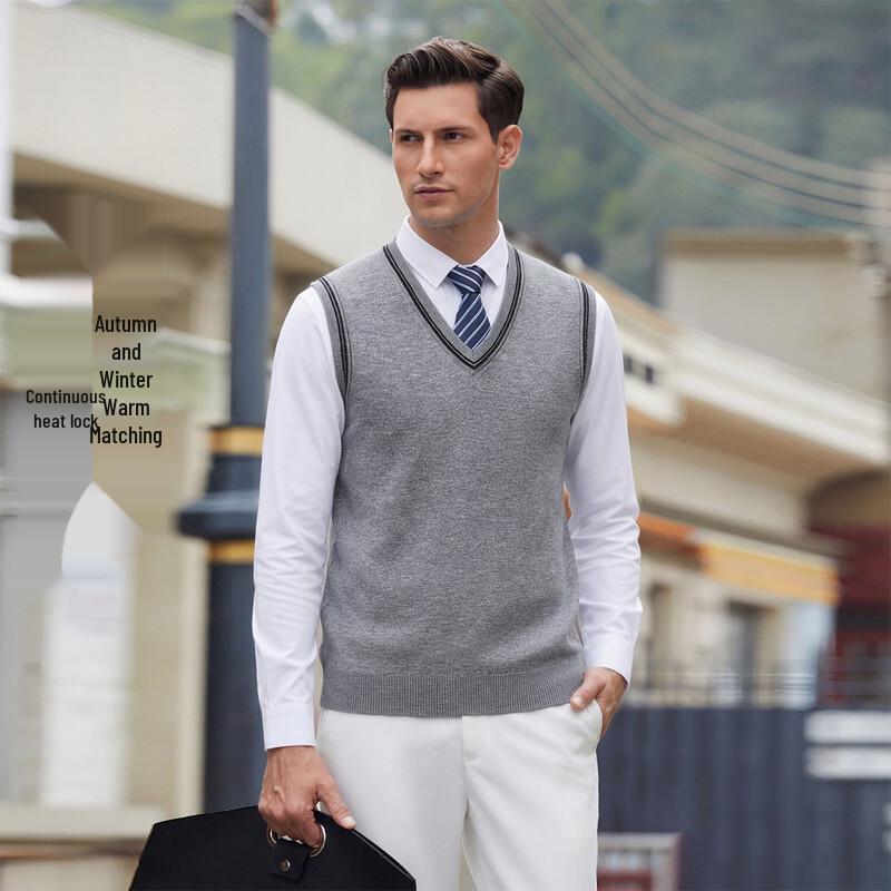 POLOMEISDO Men's 100% Merino Wool V-Neck Knit Vest