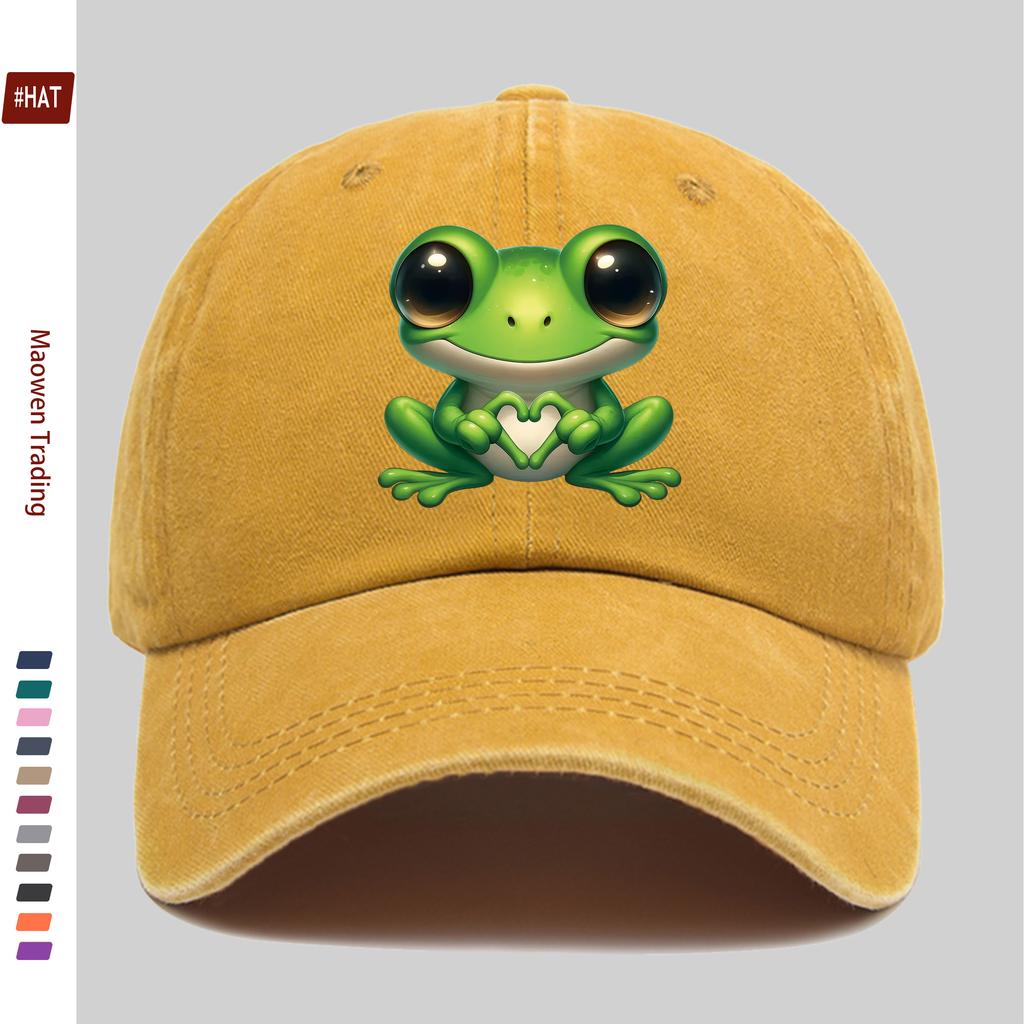 Pc Pcs Adjustable Frog Print Trucker Hat Vintage Washed Baseball Cap with Buckle Closure Lightweight Suitable for Men Wom