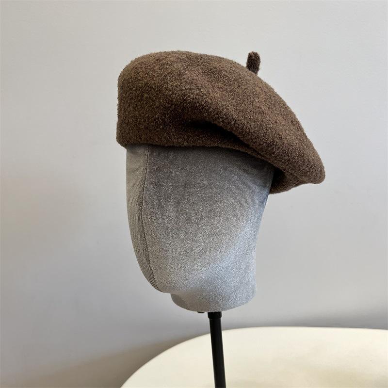 

Кашемировая круговая пряжа берет с наклоном женский литературный ретро темперамент элегантная шляпа художника M（56-58cm） темно-коричневого