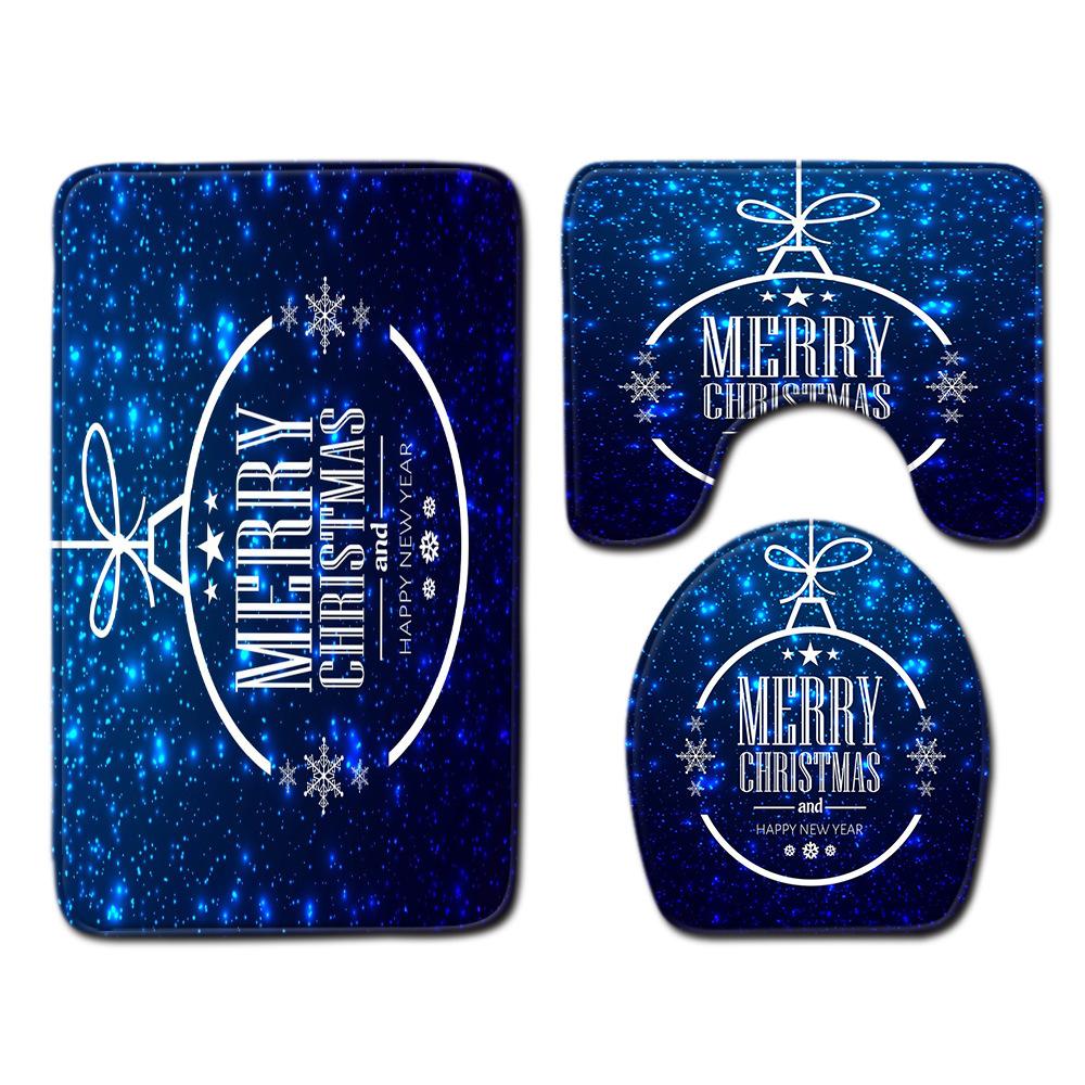 Christmas Waterproof Shower Curtain Floor Mat Four-Piece Set, Bathroom Water-Absorbing Non-Slip Door Mat, Shower Room Water-Absorbing Carpet