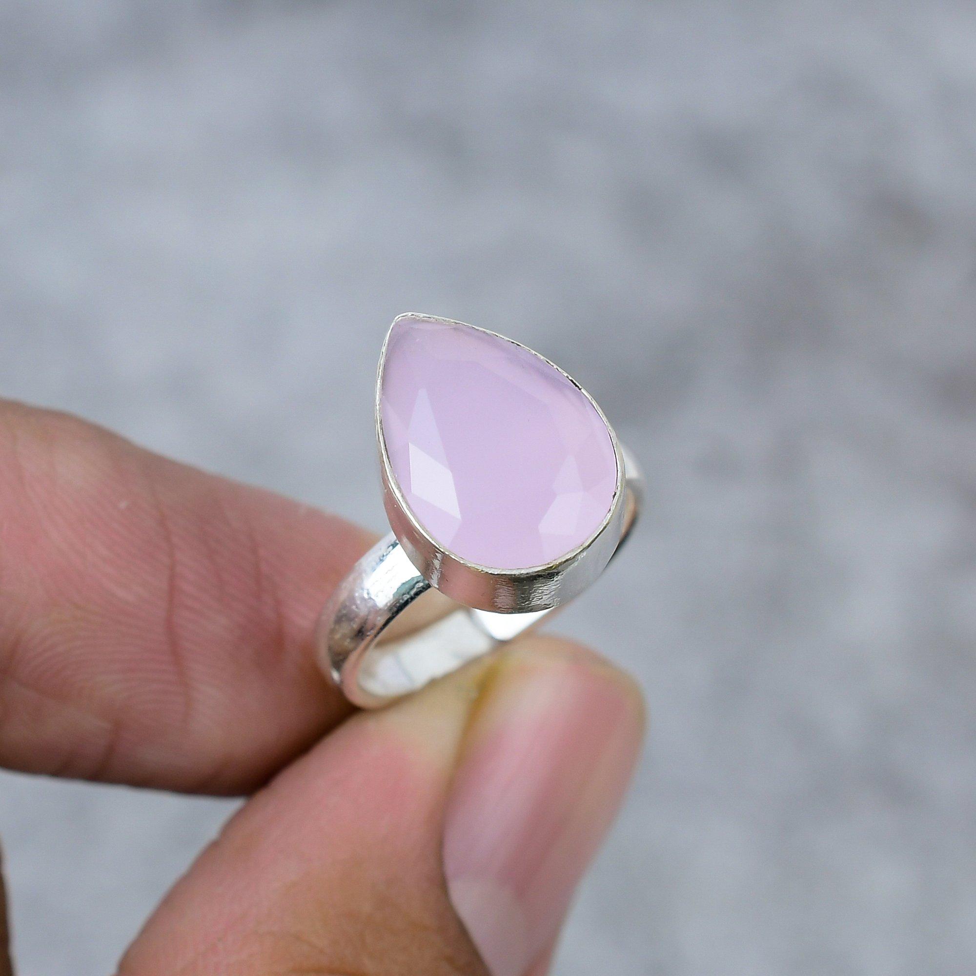 

Pink Chalcedony Gemstone Handmade 925 Sterling Silver Jewelry Ring Size 8.5 M-268