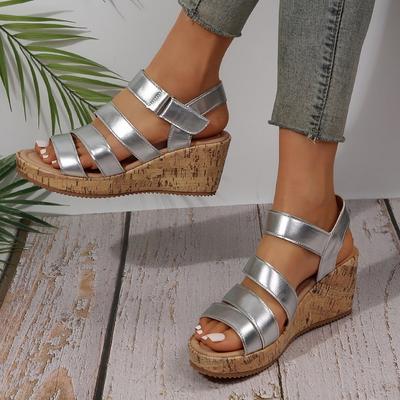 Große Keilabsatzsandalen Damen Sommer neue Ein-Wort-Schnalle Keilabsatz Gummi Mode Plateau-Sandalen