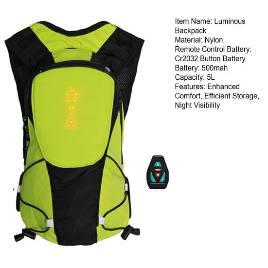 5L Cycling Backpack Luminous LED Turn Signal Reflective Safety Night Riding Running Camping USB Rechargeable Outdoor Waterproof Bag