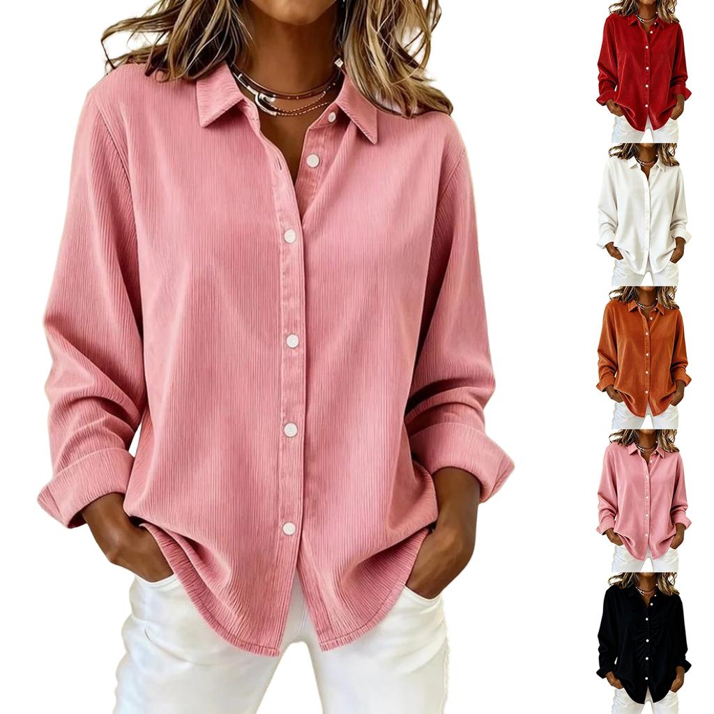 Women's Long Sleeve Corduroy Casual Button Up Shirt for Fall and Winter