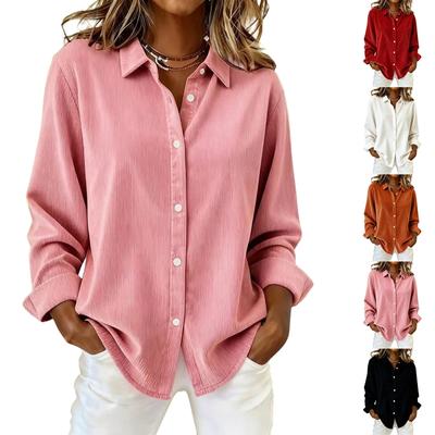 Women's Long Sleeve Corduroy Casual Button Up Shirt for Fall and Winter