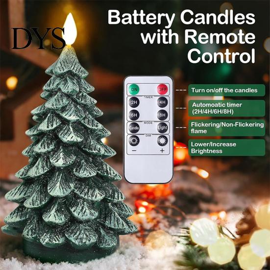 Timer Function Candles Christmas Tree Candles, Flameless LED Flickering Wax with Remote Control, Realistic Battery Operated Pine Decor for Winter