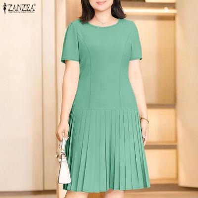Women Casual Round Neck Summer Short Sleeve Dress