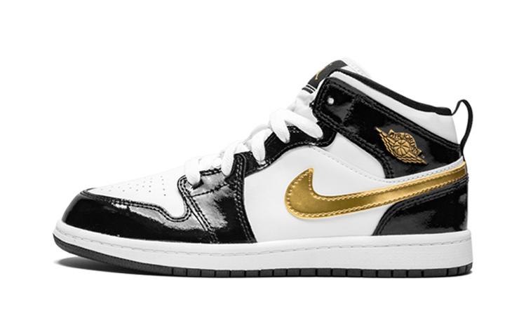 Jordan 1 Mid Patent Black White Gold (PS) 34