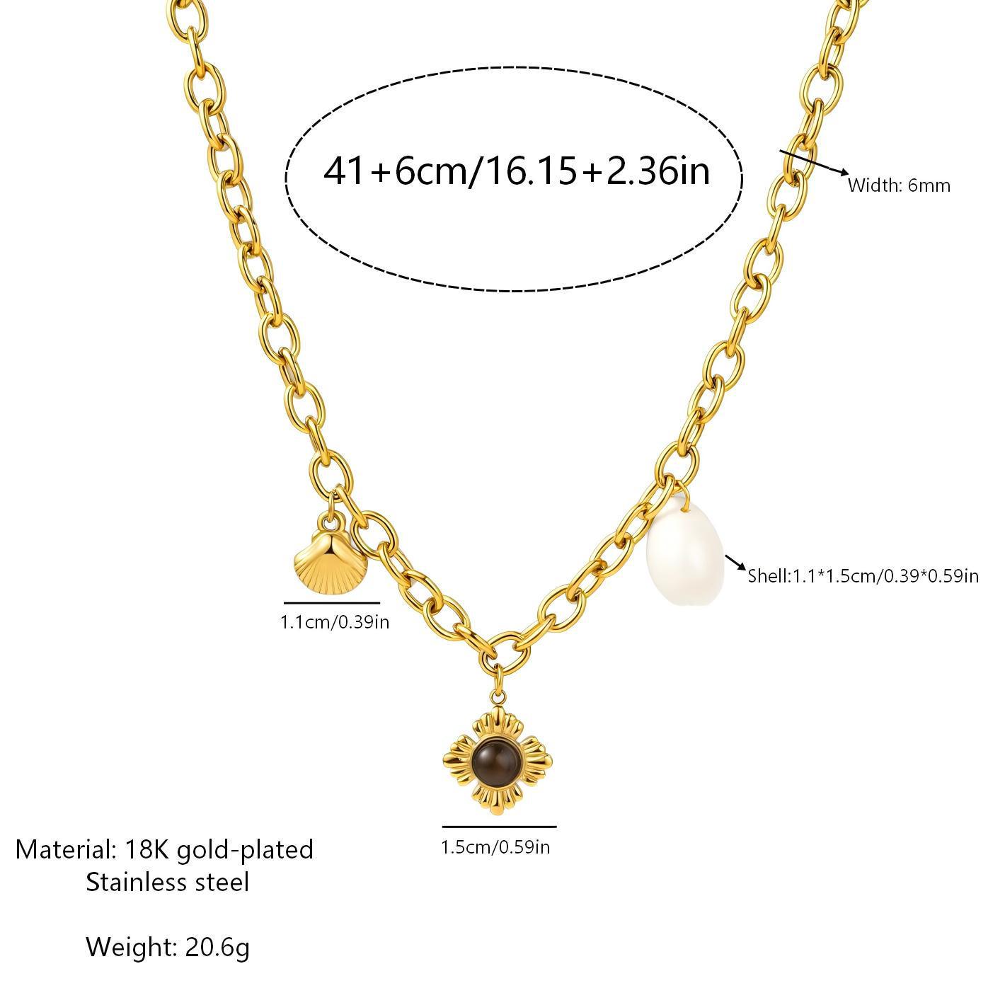 18K Gold-Plated Stainless Steel Jade Shell Sunflower Pendant Necklace - Colorfast Luxury Jewelry 18K золотой