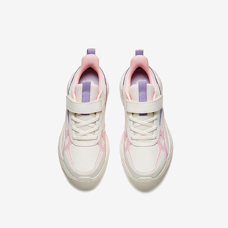 Anta Kids Synthetic Leather Fabric Trendy Versatile Lightweight Shock Absorption Low-Top Running Shoes Kids Sneakers White Pink Purple A22445577N-1