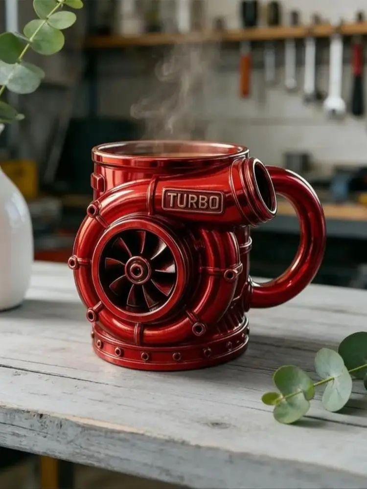 3D Turbocharger Shape Mug, BorgWarner Style Coffee Cup, Creative Car Engine Mug for Car Lovers, Stainless Steel/Resin Tea Mug, U 301-400ml