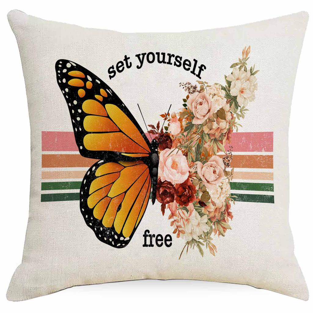 Western Summer Butterfly Bee Flower Pillowcase Home Sofa Cushion Pillowcase Decoration