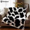 Classic Cow Print Cartoon Anime Print Flannel Blanket Soft Warm Throw for Kids Bedroom Sofa Christmas Office Car