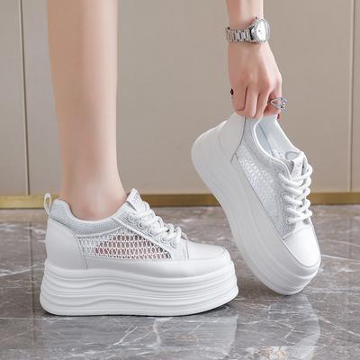 New Summer Mesh Breathable Little White Shoes Women'S Thick-Soled Heightening Muffin Shoes Versatile Casual Sports Shoes Women'S Shoes