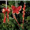 Wine Red Plush Christmas Tree Pendant Gold Sequin Glitter Bow Snowflake Elk Hanging Ornaments Flocking Ice Bar Festive Supplies