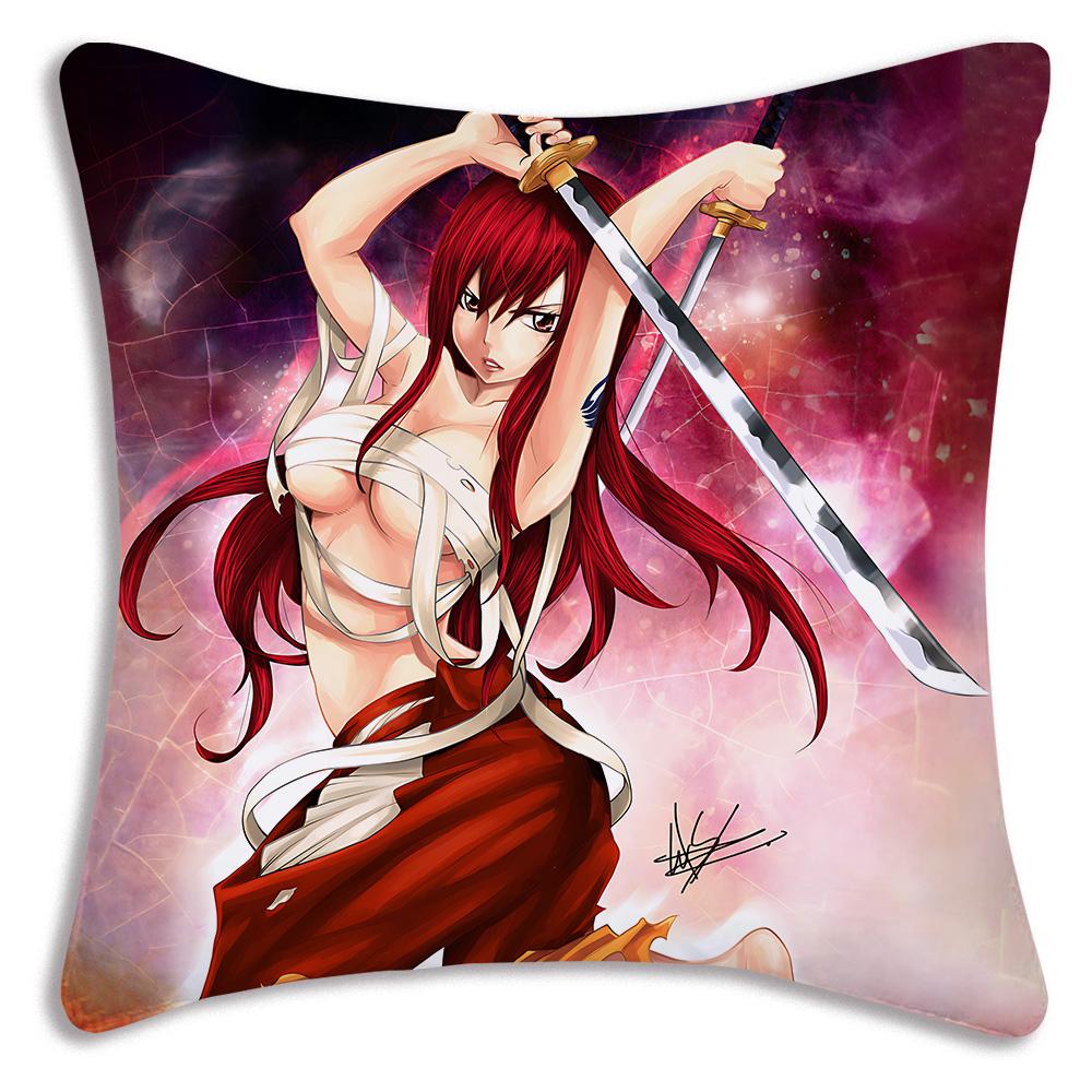 Anime Fairys tails Pillow Covers Cartoon Sofa Decorative Home Double-sided Printing Short Plush Cute Cushion Cover