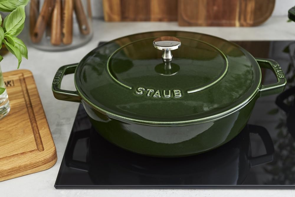 staub Saute Pan Basil Green Two Hand Cast Enamel Pot Shallow Sukiyaki Compatible with IH Japanese Blaiser "Blazer 24cm" [Authorized Product] 40511-479