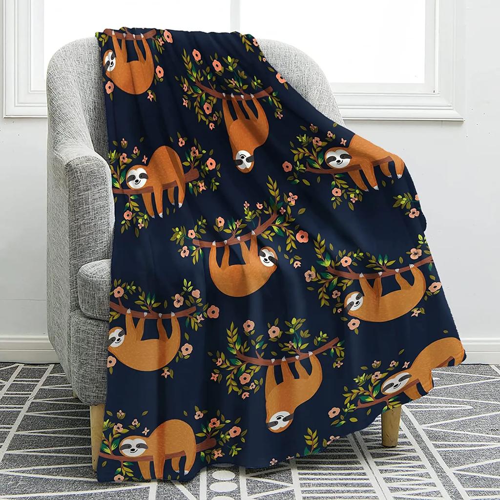 Cartoon Sloth Flannel Throw Blanket Cute Wild Animals Lazy Sloth Blanket for Bed Sofa Couch Warm Lightweight Super Soft Blanket