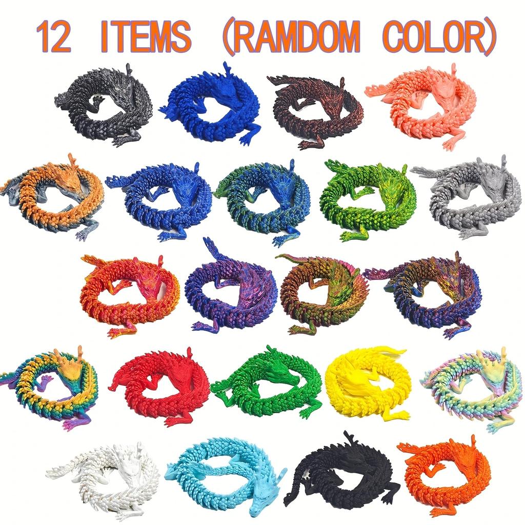 4/12pcs 3D Printed Chinese Dragon Ornament, Random Color, Ideal For Car Dashboard, Party Decoration, Festival Home Decoration