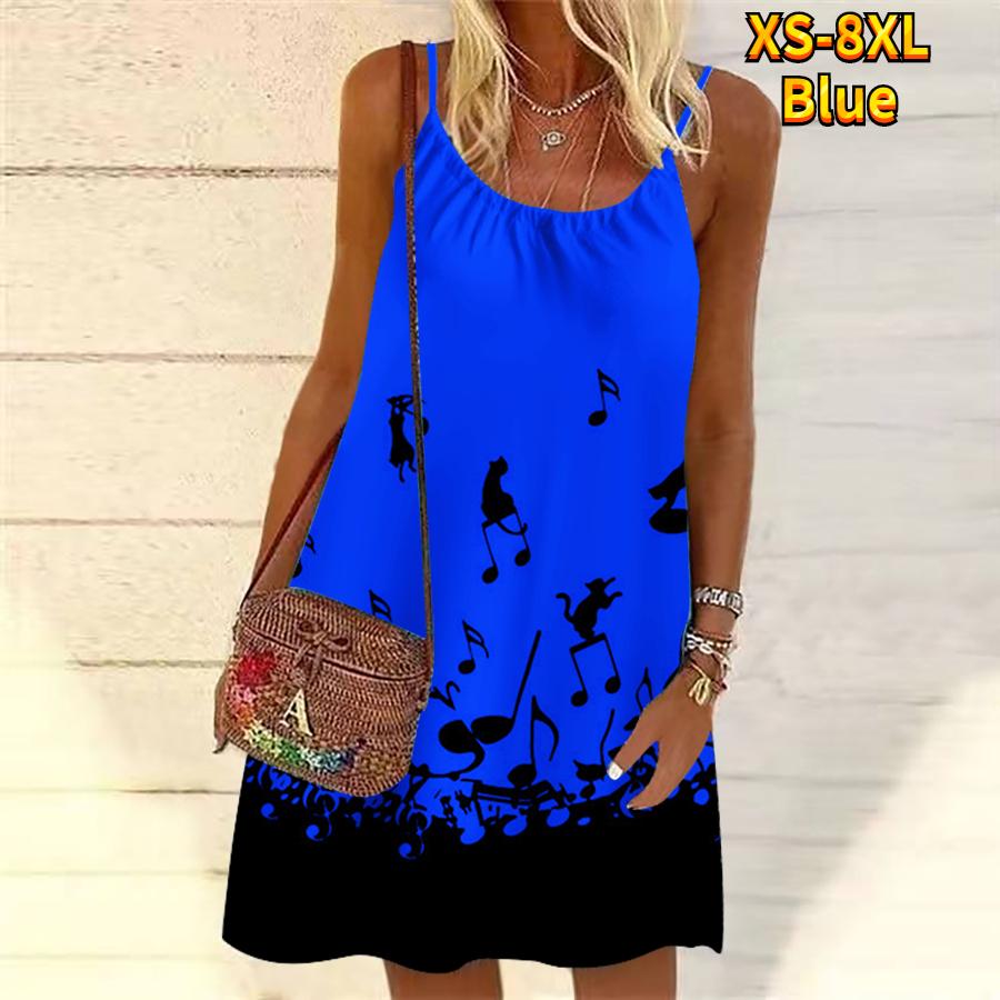 

Женское мини-платье с цветочным принтом и красивыми нотами, вечернее платье без рукавов, летнее пляжное платье, сарафан XS синий