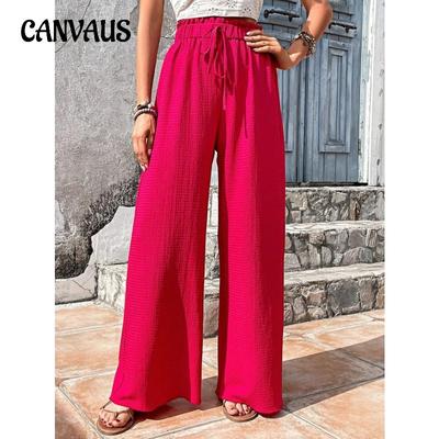 Women's Pant Spring and Summer Fashion Versatile Bubble Plaid Casual Wide-legged Trousers