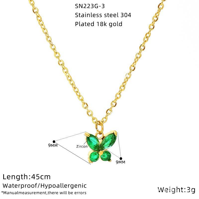 Color Titanium Steel Butterfly Necklace Light Luxury Diamond Malachite Green Clavicle Chain Personalized Pendant Jewelry