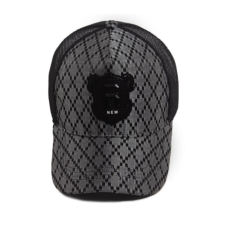 R Embroidered Plaid Leather Patch Baseball Cap - Unisex Mesh Sun Hat for Summer Casual & Hip Hop Style