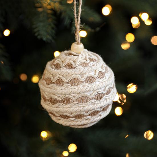 Christmas Ball Ornament Linen Design Rustic Distressed Hanging Ball Xmas Tree Decor Farmhouse Ornament