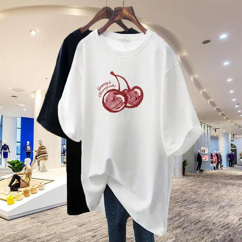Women's Cartoon Pure Cotton Basic T-shirt, Casual Loose Short Sleeved T-shirt, Round Neck Top, Summer Fashion