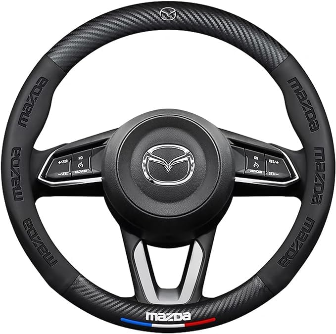 

QiuFu Mazda Steering Wheel Cover Atez Angkesela Dimeo All Series Carbon Pattern Genuine Leather Interior Accessories For Luxury Special Vehicles M