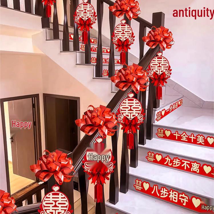 Creative Wedding Stair and Escalator Decoration Set with Ribbons and Flowers