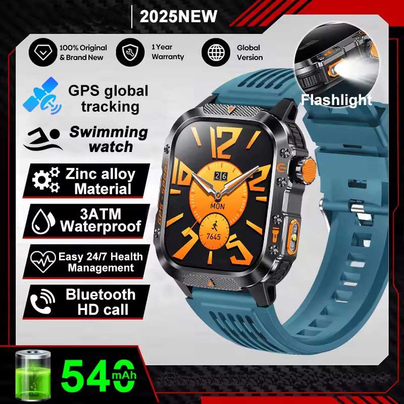 Vojenské chytré hodinky s vestavěným GPS, kompasem, výškoměrem, vodotěsností 3ATM IP69K, AMOLED displejem, Bluetooth voláním, 2,01" chytré hodinky pro Android a iOS