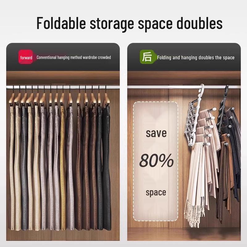 Multi-functional Folding Pants Rack: Seamless Multi-layer Storage Hanger for Wardrobes