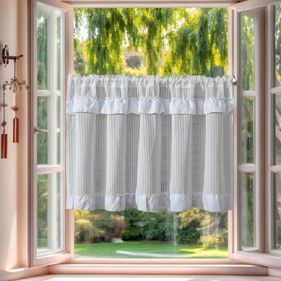 Sheer Window Valance, Short Curtain with Rod Pocket, Light Filtering Valance Curtain for Basement Kitchen Bedroom Window Cabinet
