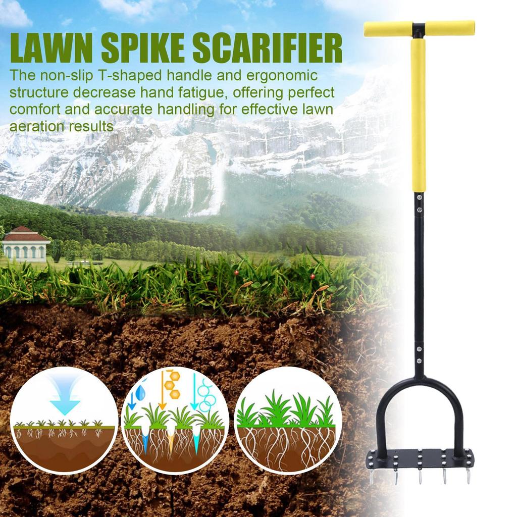 Yard Aerator Lawn Aerator Spikes Aerating Tool Ergonomic T-Handle Garden Scarifier With Wide Foot Plate For Landscaping Farming