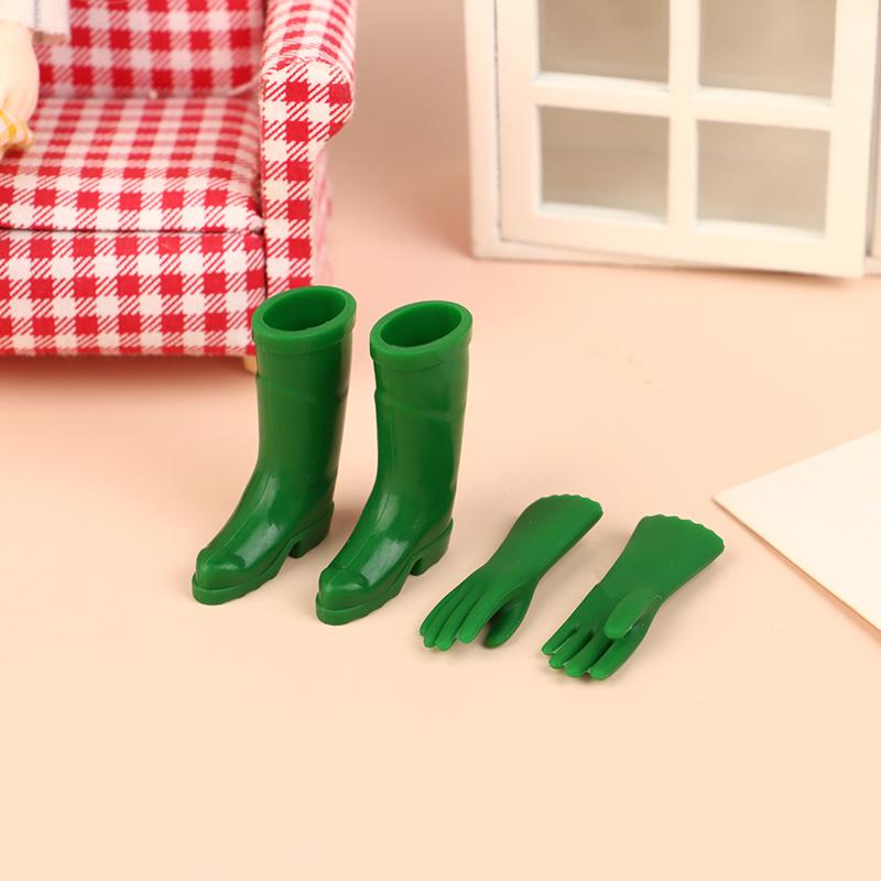 1Set 1:12 Dollhouse Miniature Rain Boots Gardening Gloves Gloves Baking Gloves Laundry Mitts Model Farm Decor Toy