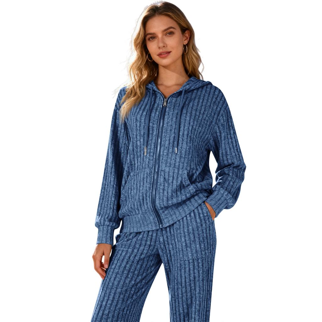 Trainingsanzüge Damen 2-teilig Kapuzenpullover mit Reißverschluss und Taschen & Hose mit elastischem Bund, Weiches, dehnbares Herbst-Winter-Outfit