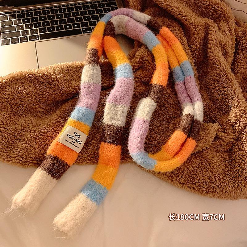 Women Thin Narrow Long Colorful Striped Scarf Autumn And Winter  Design  Girl All-Match Decorative Scarf Neckerchief